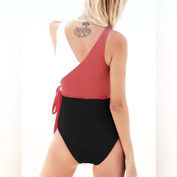 Cupshe Color Block Rust Black White One Piece Swimsuit‎ Size Large - Picture 2 of 8